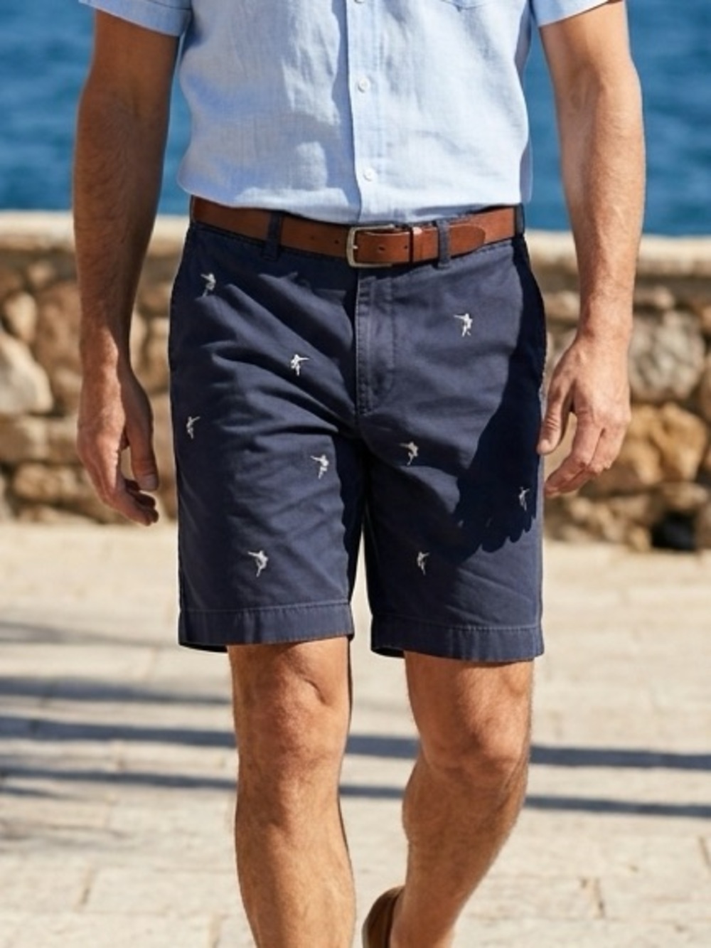 EUC J. Crew Men's Blue Embroidered Marlin Fish Casual Shorts - Size 33